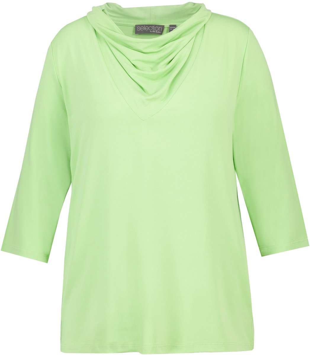 Ulla Popken - Dames - shirt classic watervalhals 3/4-mouwen - Meigroen - Maat 50+