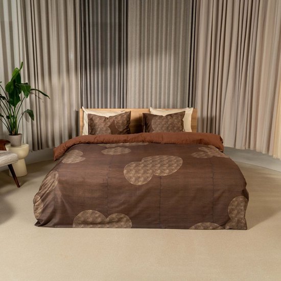 Kayori Jiro Dekbedovertrek Katoensatijn - 200x200-220 + 2 slopen - Tweepersoons - Zacht, Ademend & Vochtregulerend - Bruin