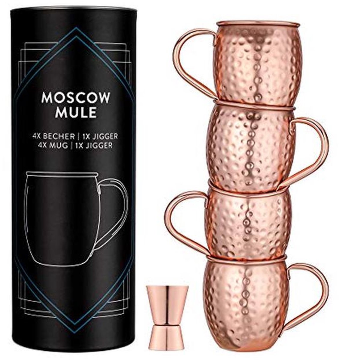 Moscow Mule Bekers Set van 4 - Cocktails Voor Koud Dranken - Rvs & Koper