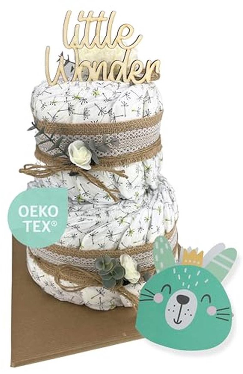 Luiertaart Vintage Jute en Hout - Unisex Geboortecadeau voor Jongens en Meisjes