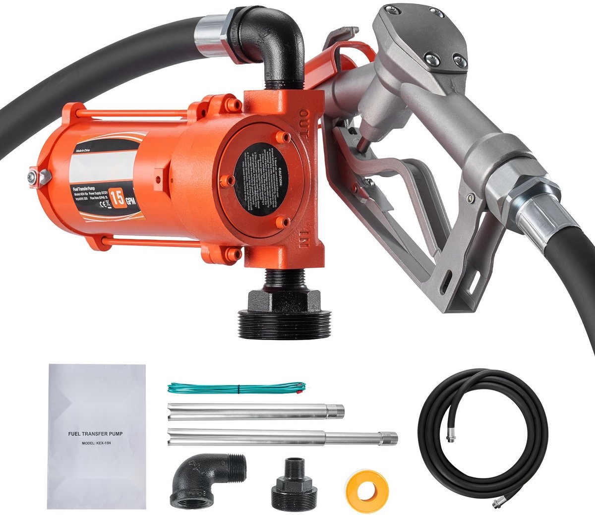 Brandstofpomp - Dieselpomp Set 12V DC - Debiet 57 L/min - Gietijzer - Handpistool & Persslang - Explosieveilig - Voor Benzine, Diesel en Kerosine - Oververhittingsbeveiliging