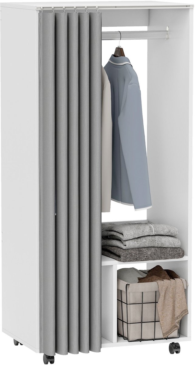 HOMCOM Kledingrek op wielen - Spaanplaat - 60x40x128cm - Wit