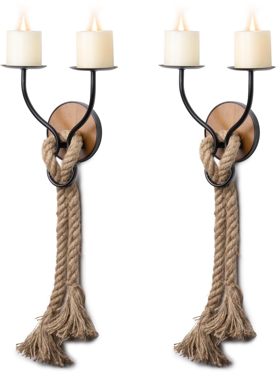 Unyqoos Elegante wandgemonteerde houten kaarsenhouders voor sfeervolle decoratie bruin