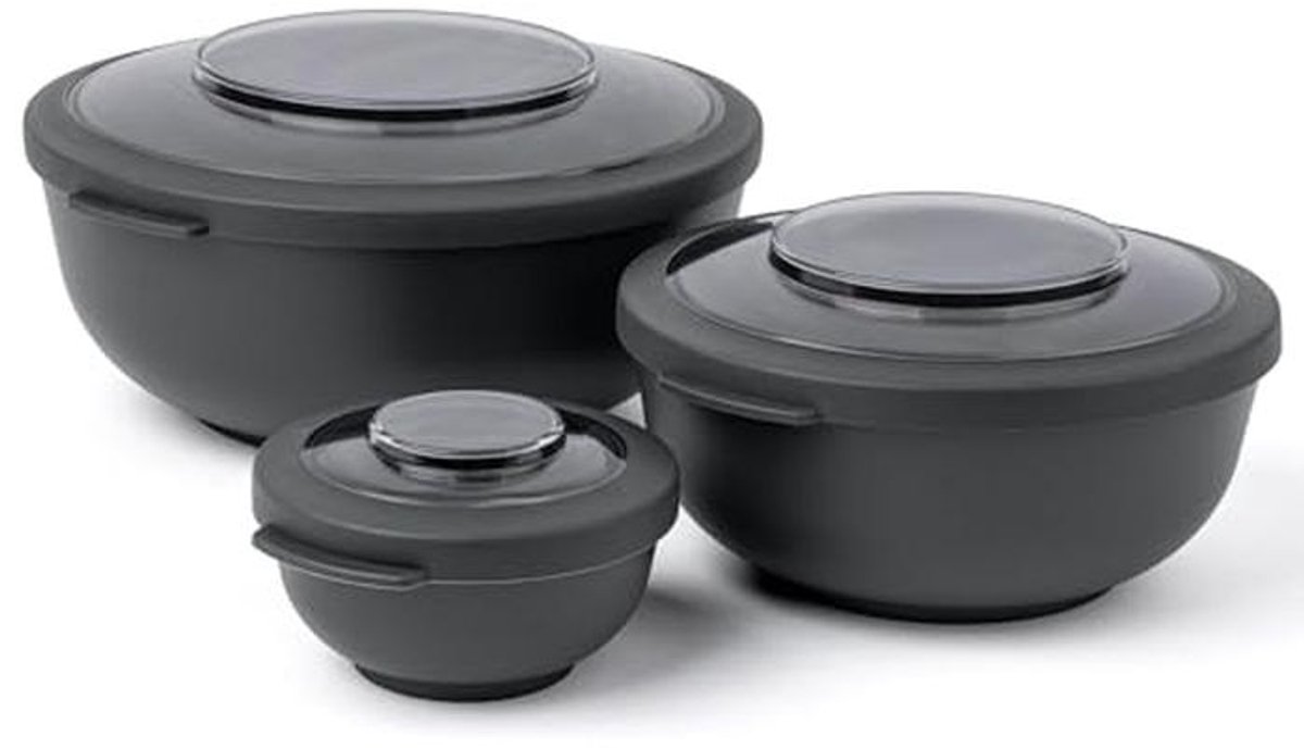 Set van 3 Amusekommen 200ml, 1000ml, 2000ml - Luchtdichte Voedselopslagcontainers voor Maaltijdvoorbereiding en Snacks - BPA Vrij en Vaatwasserbestendig in Antraciet
