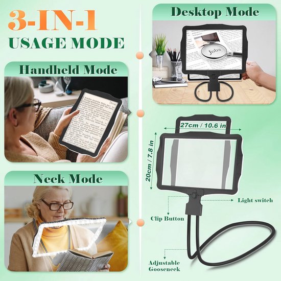 Handsfree Vergrootglas 10X met Verstelbare Helderheid en 50 LED-Verlichting — afbeelding 5