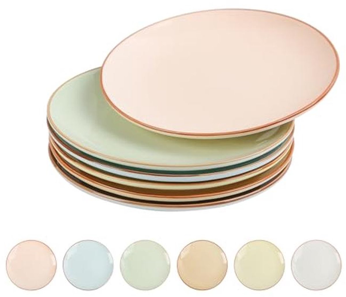 Set van 6 kleurrijke keramische dessertborden 20 cm
