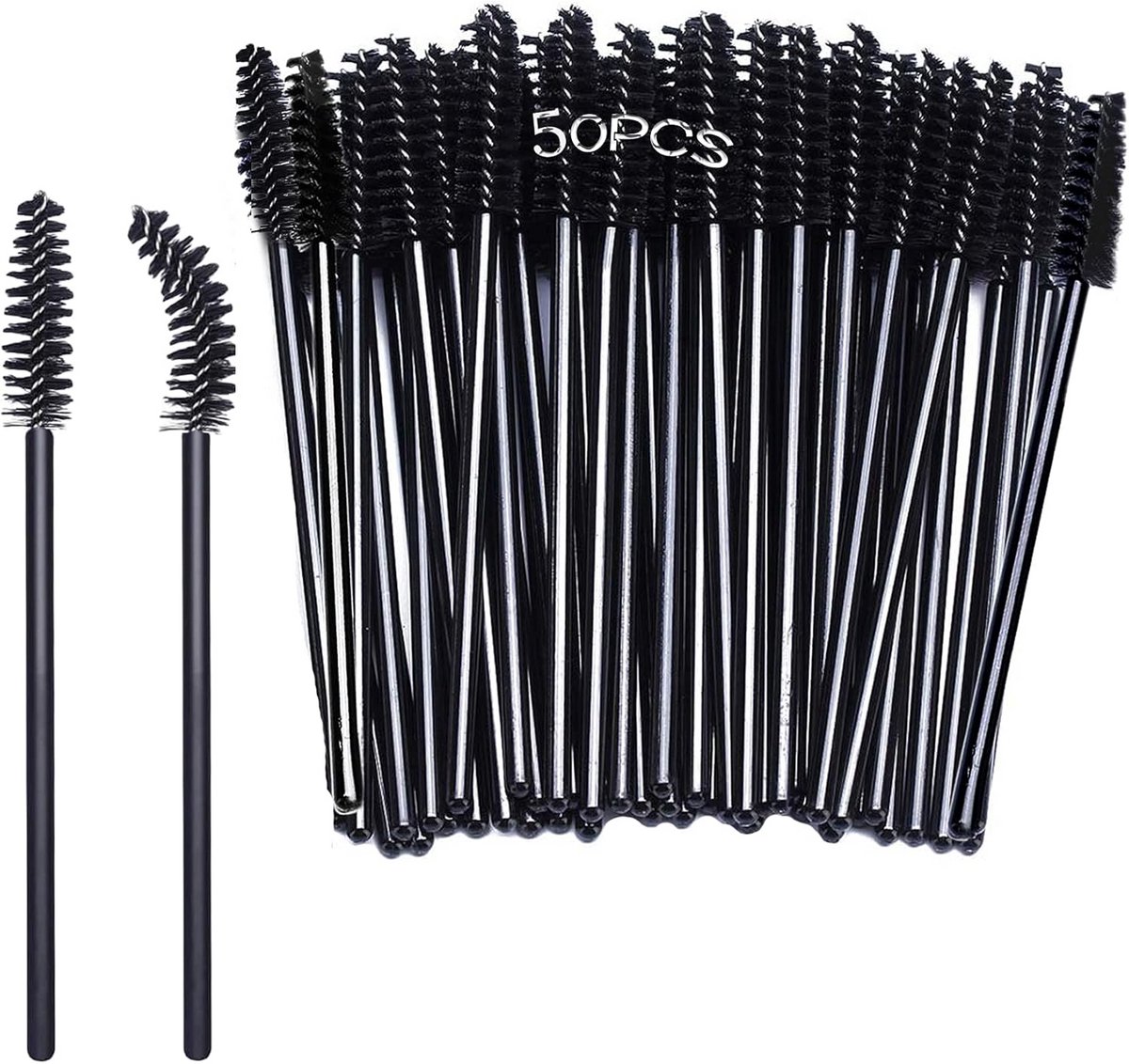 Pack van 50 Wegwerpeyelash Borstels en Wenkbrauw Borstels voor Oogmake-up