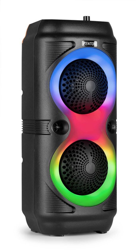Bluetooth speaker 100W Fenton Track210 – Draagbare partybox met microfoon, LED-lichtshow, USB, SD en accu 8 uur