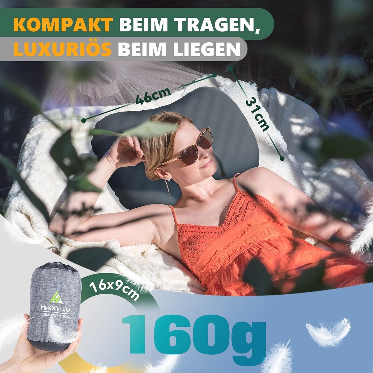 Opblaasbare Kussen Voor Kamperen - Ergonomisch Nekkussen Met Geheugenfoam - Lichtgewicht Reiskussen Voor Buiten - Comfortabel Kussen Voor Tent En Strand