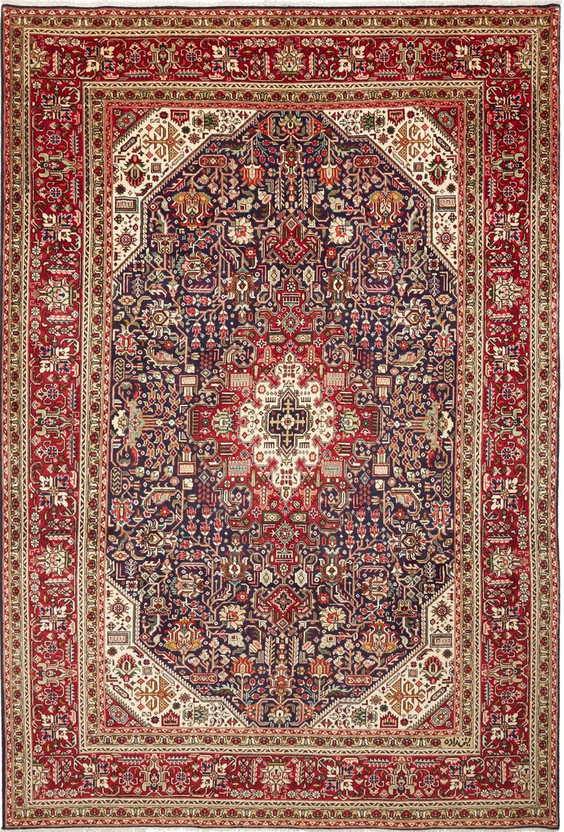 Perzisch Tabriz Tapijt Handgeknoopt Wol – 200 × 295 cm – Rood/Blauw Medaillon