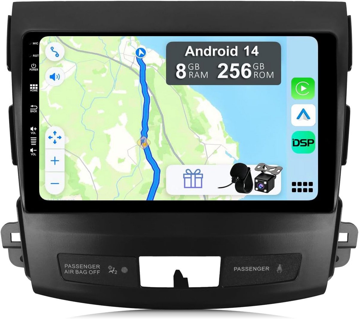 9 Inch Android 12 Autoradio met CarPlay & Android Auto voor Mitsubishi Outlander, Peugeot 4007, Citroen C-Crosser - 8GB/256GB, GPS, DAB, Camera