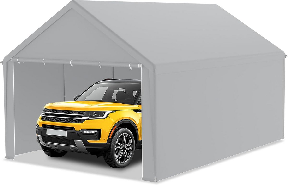 Grote Tentgarage met Zijwanden 4x6m - Mobiele Opslagtent voor Auto, SUV of Vrachtwagen - Grijs