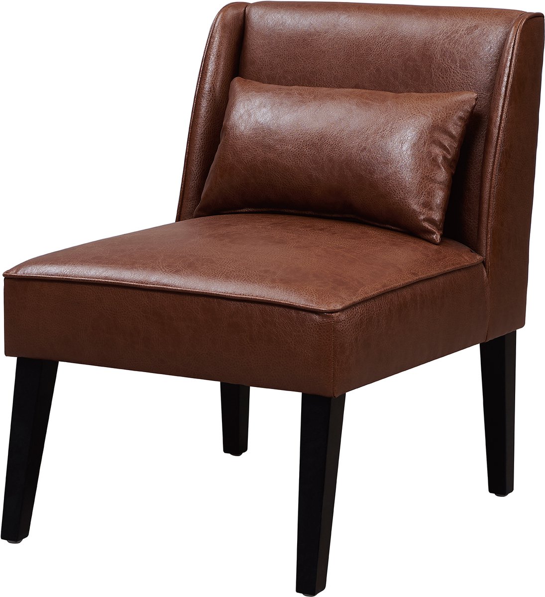 Teamson Home Marc Lounge Stoel - Bruin Leer - Met Kussen Rugsteun en Solide Houten Poten - 24.5 x 29 x 30 (Inch)