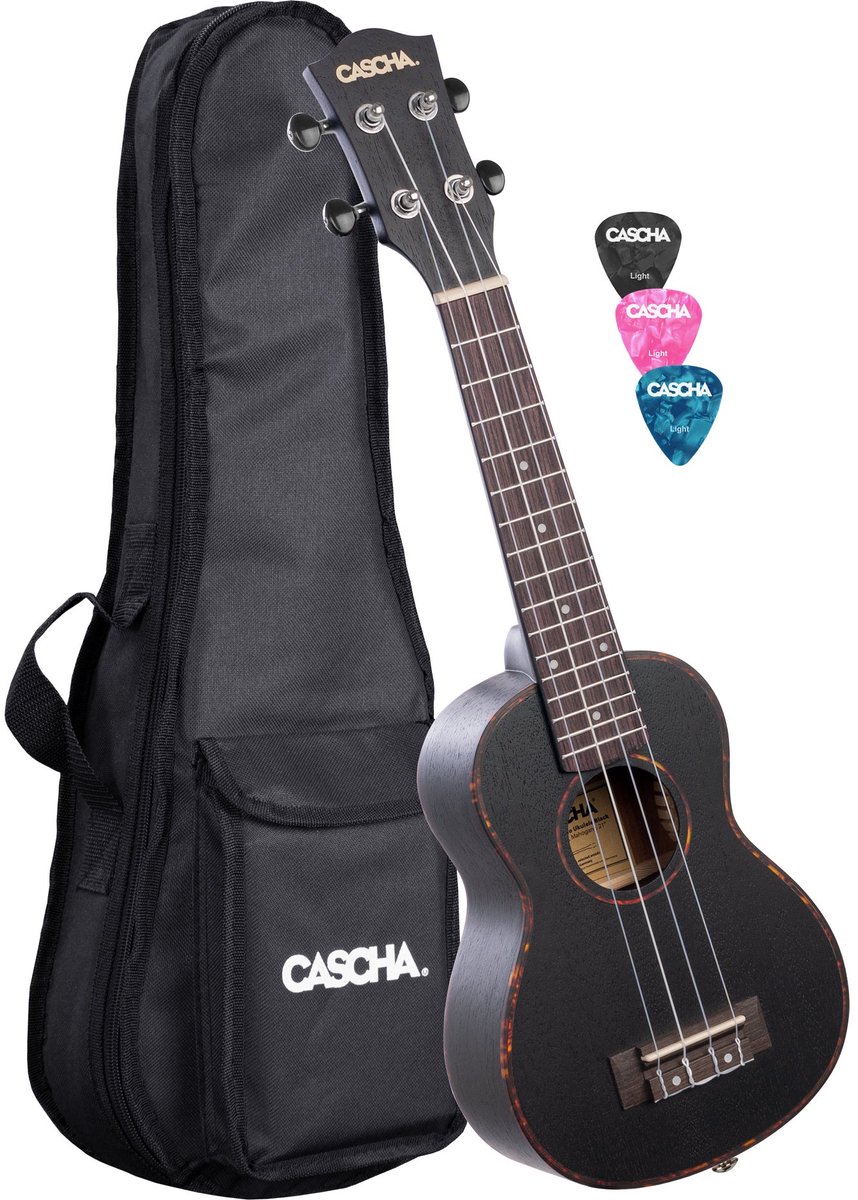 Cascha HH 2305 Premium Mahogany tenor ukelele set zwart