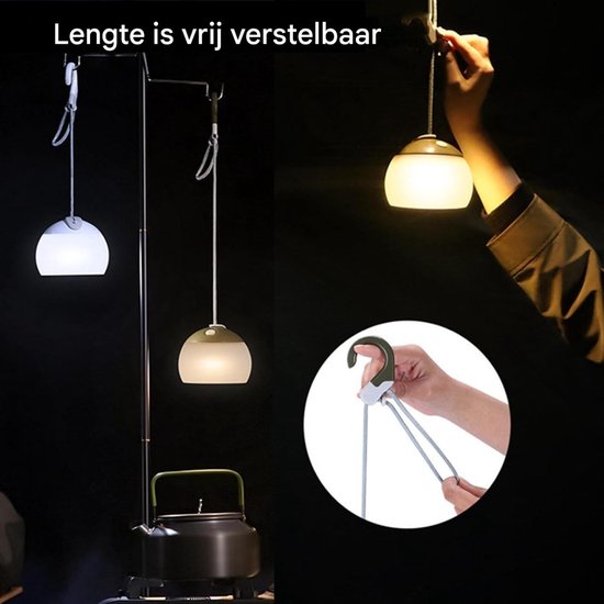 EXCITAT LED-kampeerlamp - Hanglamp op batterijen - Oplaadbaar - 2 kleuren - IPX5 waterdichte kampeerlamp - Oplaadbaar op batterijen en USB - Geschikt voor wandelen, noodgevallen en decoratie — afbeelding 2