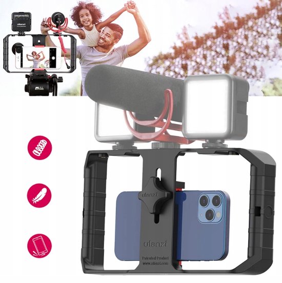 KIWIFOTOS Smartphone Camera Verbeterde Grote Grip Past Big Hand, Afneembare Bluetooth Afstandsbediening, Vlogger Video Opname Film Maken Snap Handvat Grip voor iPhone Andriod Telefoons Breedte 59-85mm
