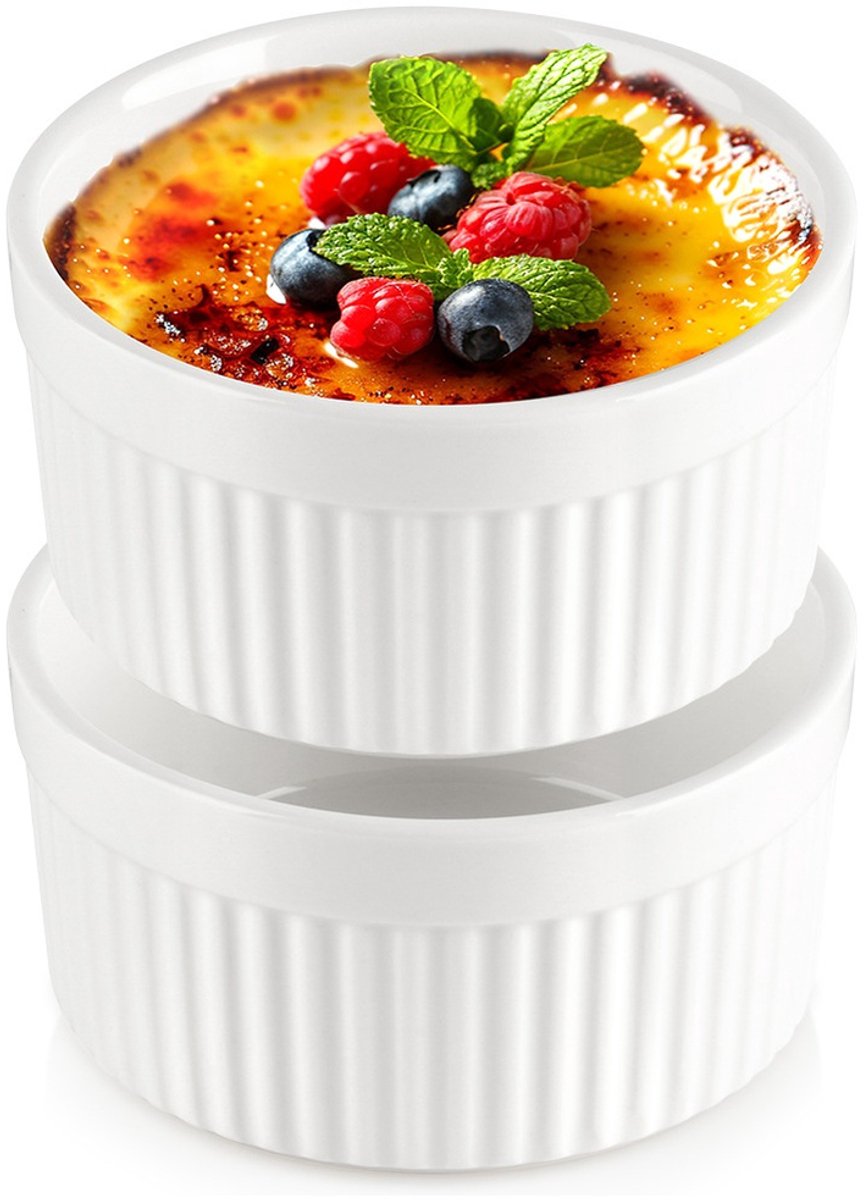 Creme Brulee Schaaltjes Porselein Wit 260 ml 2 stuks - Ramekins - Set - Ovenschaal - Snackkommen - Dipschalen - Kleine Komen voor Dipsauzen en Snacks