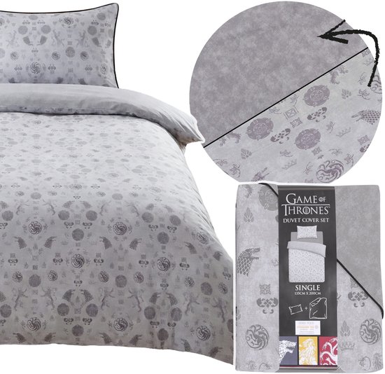 Game of Thrones Grijze, dubbelzijdige beddengoed voor jongeren met knopen, beddengoedset 135x200cm+74x48cm OEKO-TEX