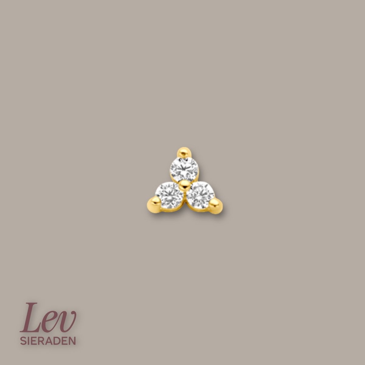 Lev Sieraden - 14 karaat Geelgouden Labret 1.0 x 8 mm met 3 zirkonia 3.5 mm steentjes - Piercing - labret piercing - neuspiercing staafje - tragus piercing - Monroe piercing- Oorpiercing-helix