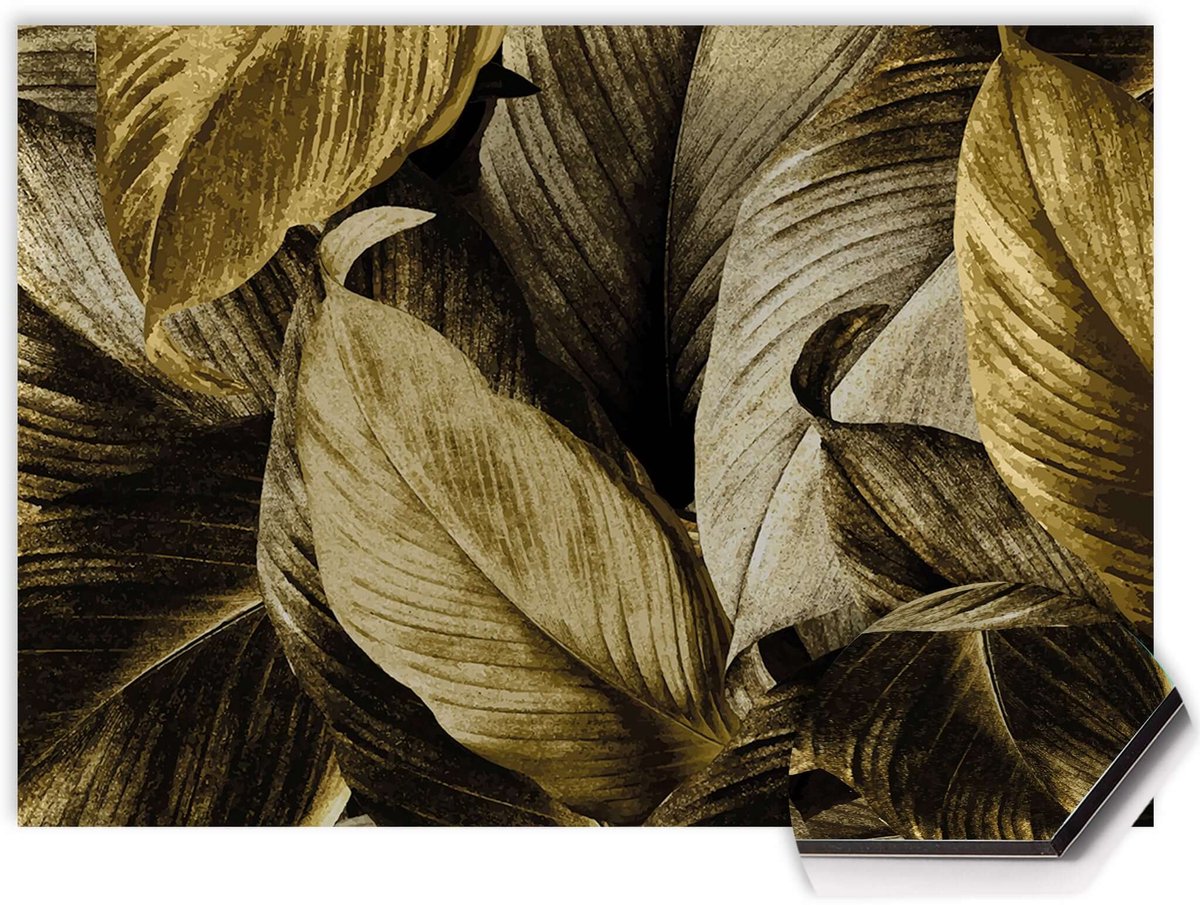 KitchenArt - Golden Leaves Spatscherm - 80x55 cm - Spatscherm Achterwand Keuken - Spatwand Keuken