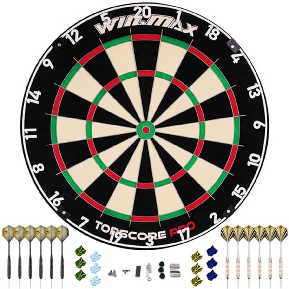 Dartbord met stalen punt en 12 dartpijlen voor volwassenen