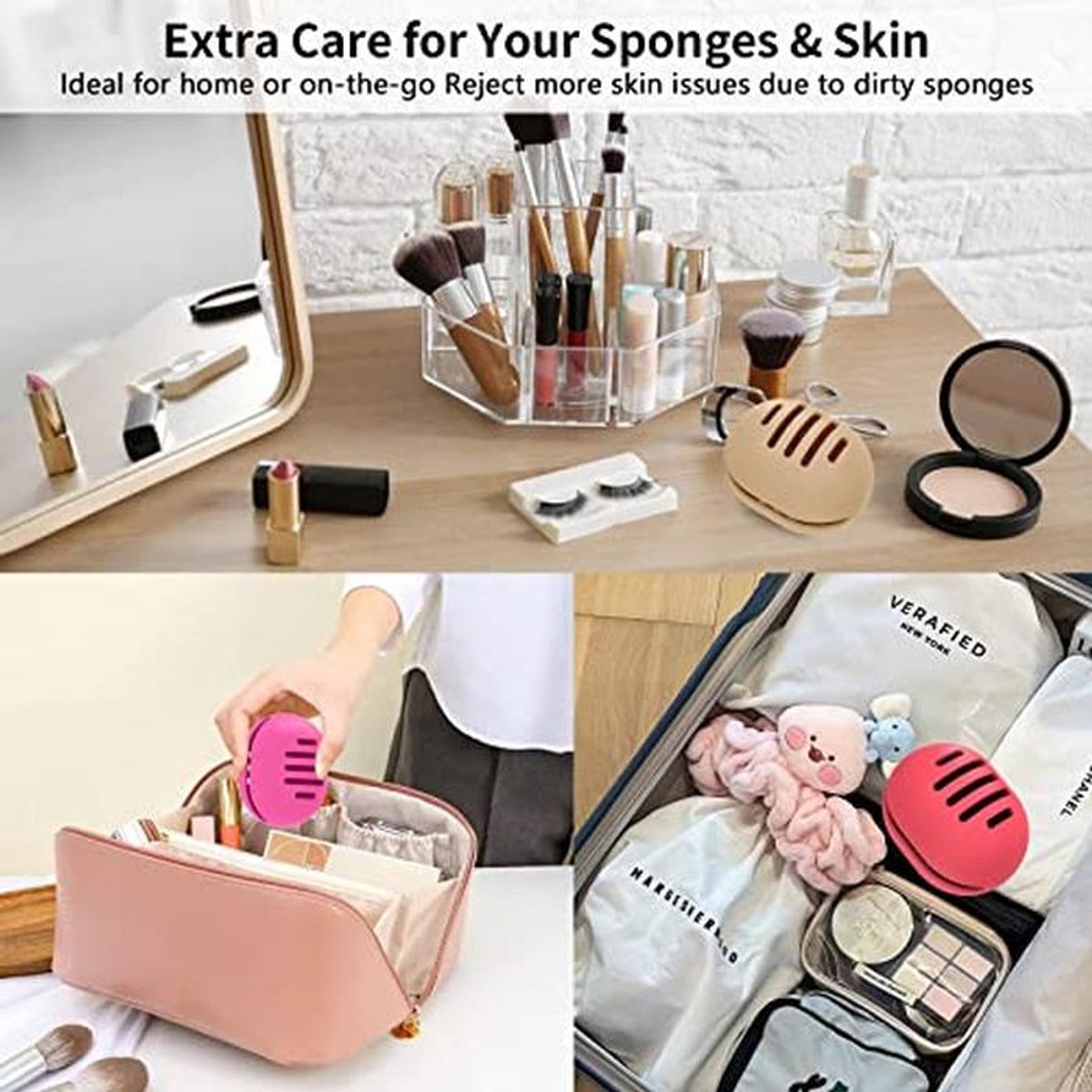 Dubbelzijdige Siliconen Make-up Spons Houder voor Reizen – Wasbare en Herbruikbare Case