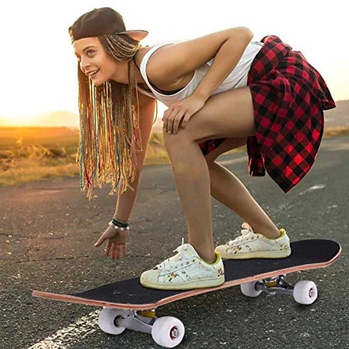 Compleet skateboard voor beginners en gevorderden Ideaal voor kinderen en volwassenen 7 lagen dubbel kick-deck met T-tool Bruin