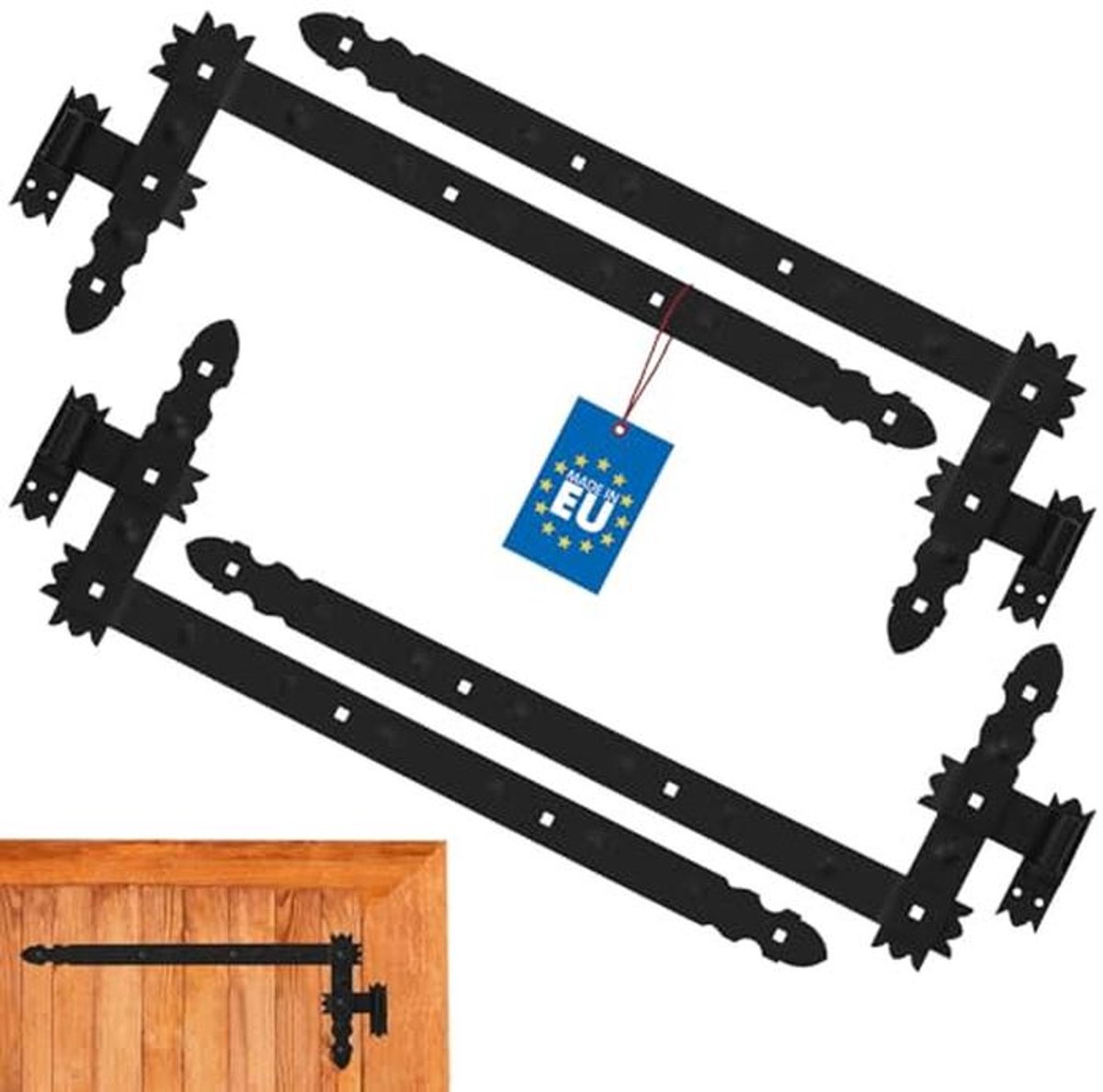 Hoekband 800 x 300 mm met klemmen en vensterlint - Hoekscharnier en deurband in zwart gepoedercoat