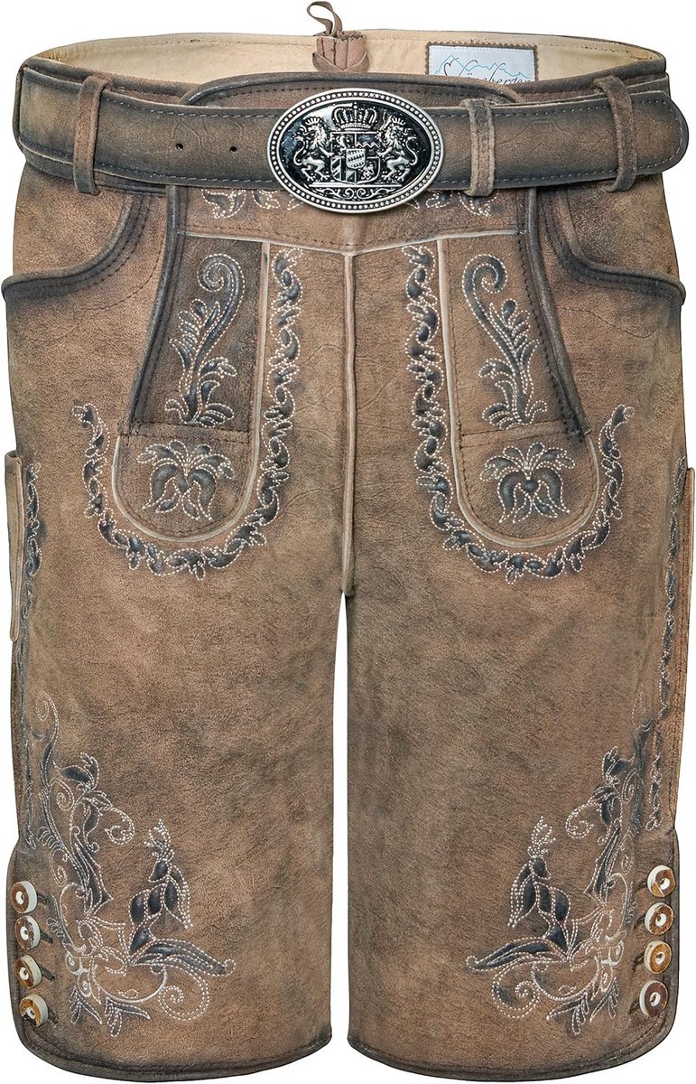 Korte Lederhose voor heren inclusief klederdrachtriem - Vintage klederdrachtbroek