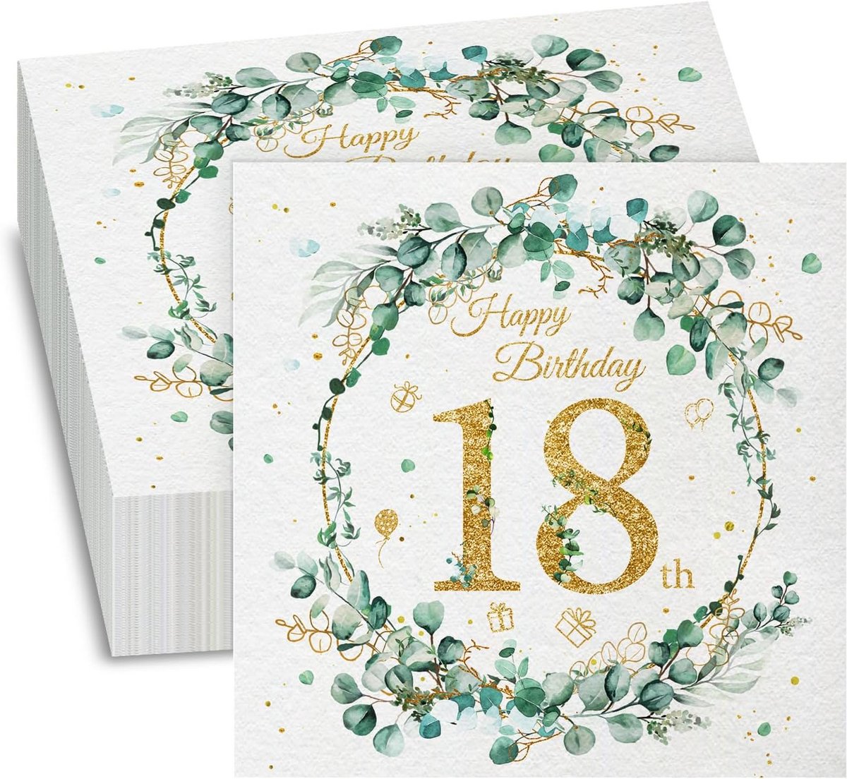 Eucalyptus Groene Servetten voor 18e Verjaardag - 40 Stuks - Happy Birthday Decoratie
