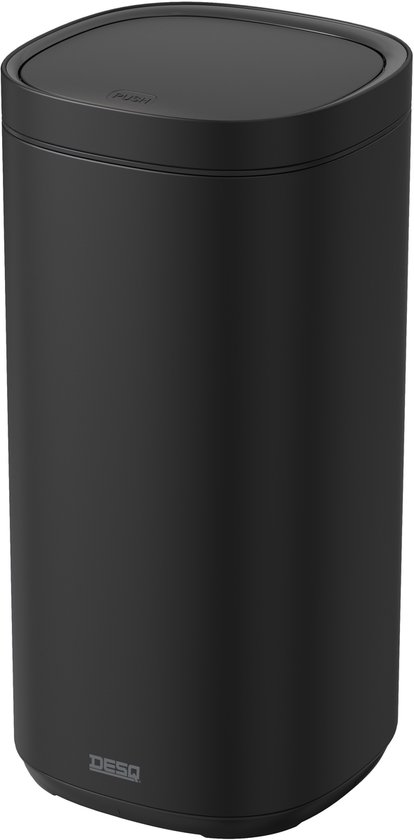 DESQ® Prullenbak 50 liter - Touch afvalbak - Onzichtbare afvalzak bevestigingsring - RVS - Softclose - Dutch Design - Zwart