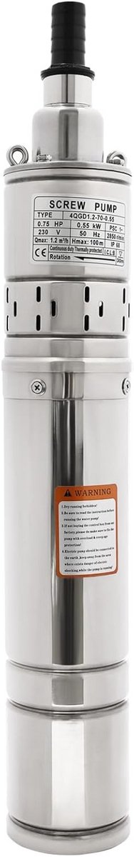 Krachtige 550W Dompelpomp voor Diepe Putten - 1.2m³/u Waterpomp 230V RVS