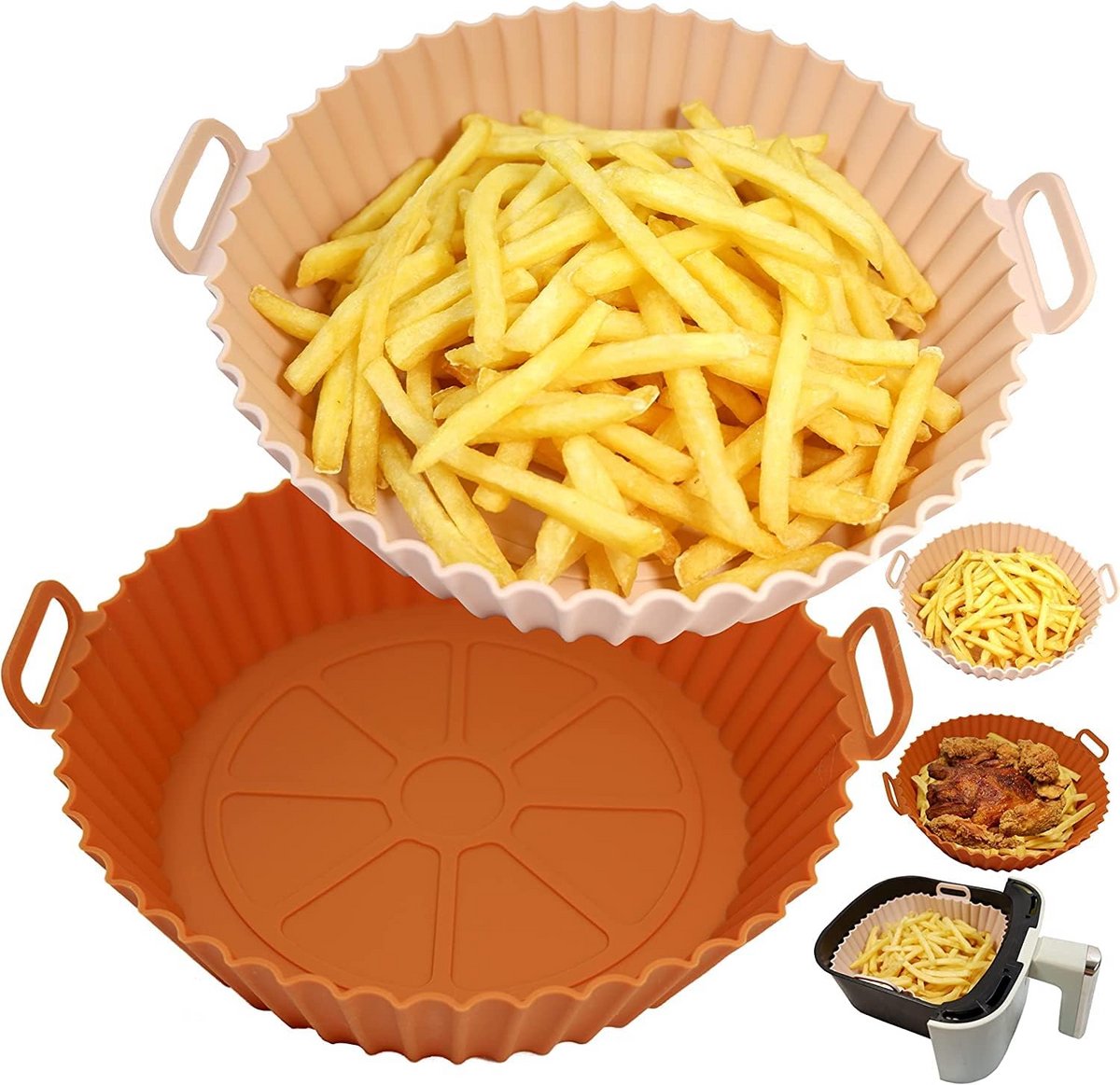 2 Stuks Airfryer Siliconen Matten - Herbruikbare Inzetstukken voor 3 tot 7 Liter & Oven