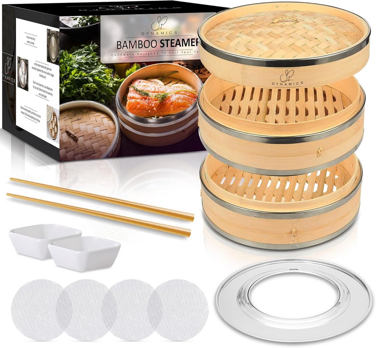 Bamboe Stoommand Set 10 Inch - 2 Lagen - Voor Groenten en Dumplings