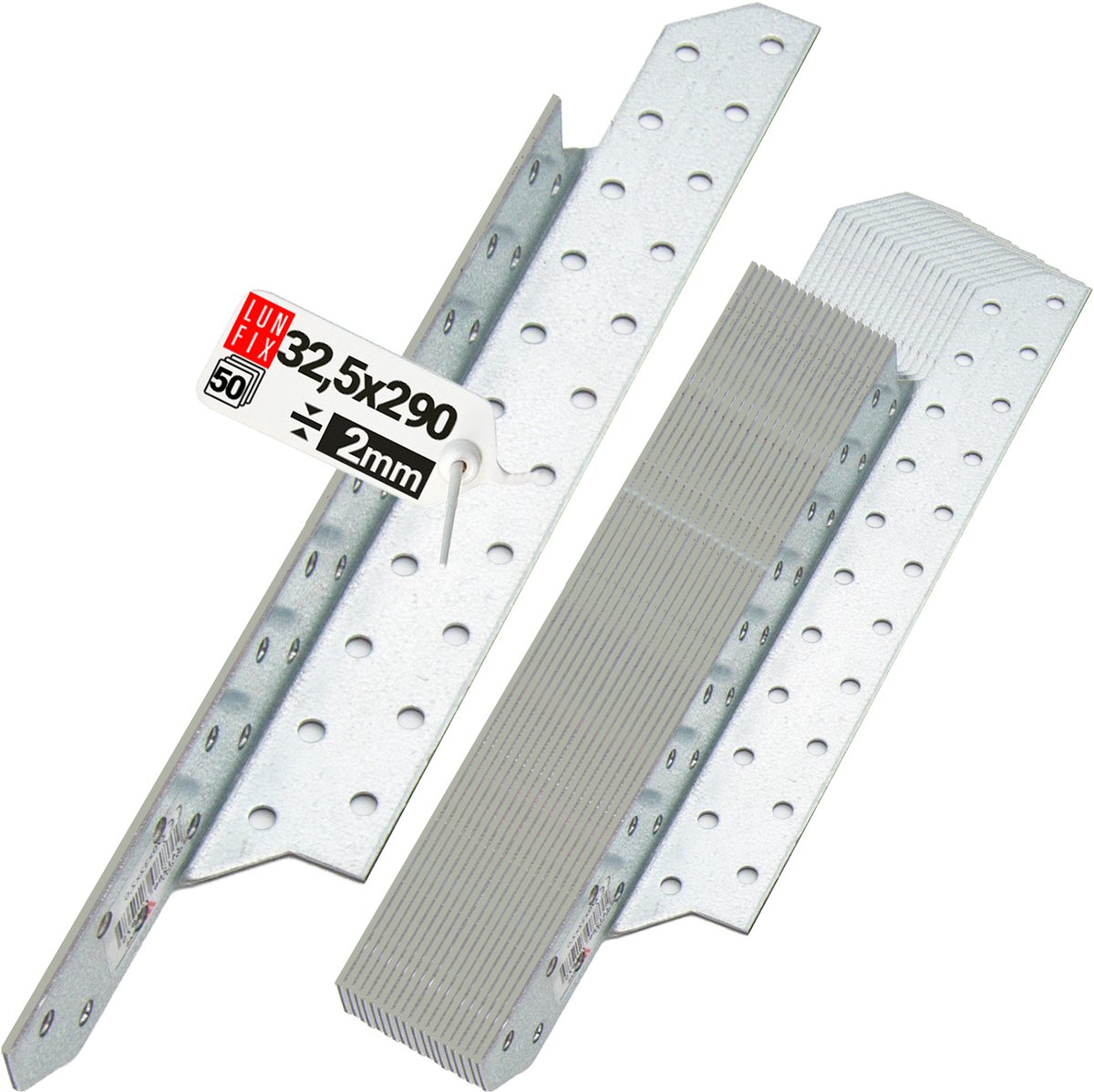 LUN FIX - Sparrenpfettenanker - Verzinkt - 32x290mm - 50 stuks - Zware Hoekverbinder - Links