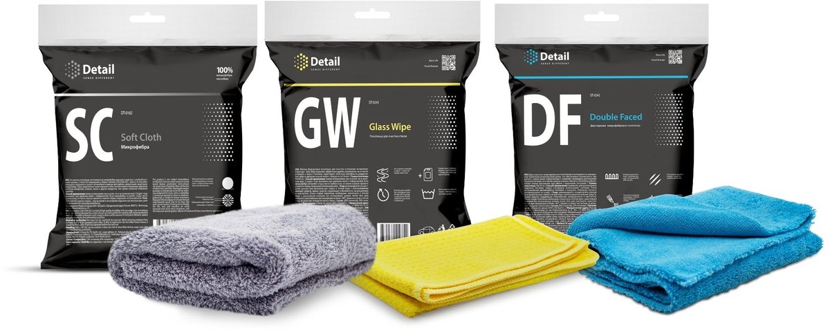 Detail Microvezeldoek Set – 6-delig – 2× Soft Cloth, 2× Double Faced, 2× Glass Wipe – Voor Reinigen, Polijsten & Streeploos Glas