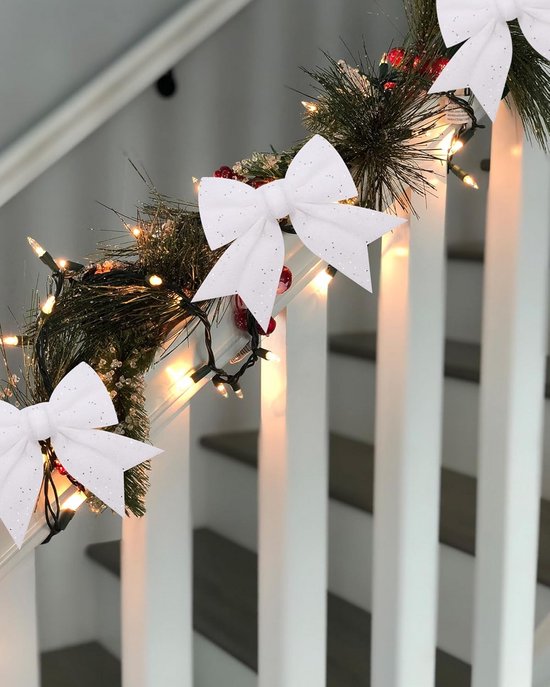 Kerstboomversiering Strik - Creme/rood Print - 22 X 38 Cm