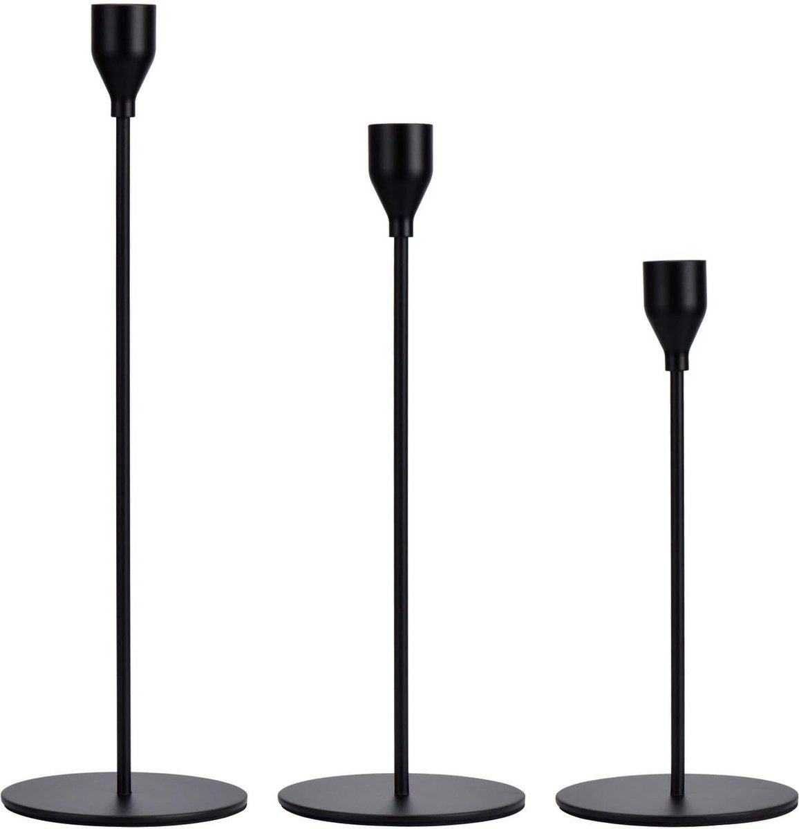 Stunq® 3 sets kandelaars van verschillende afmetingen, 24/29/34 cm kandelaar, kegel kandelaar, retro kandelaar, decoratieve lamp, zwart