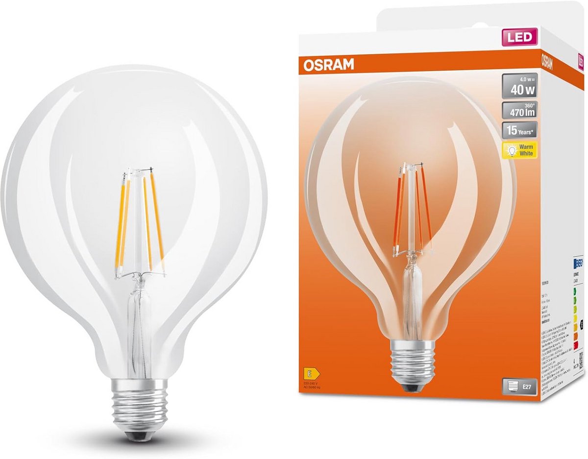 LED-lamp E27 - Globe vorm - Filament Look - 470 Lumen - Warm Wit Licht