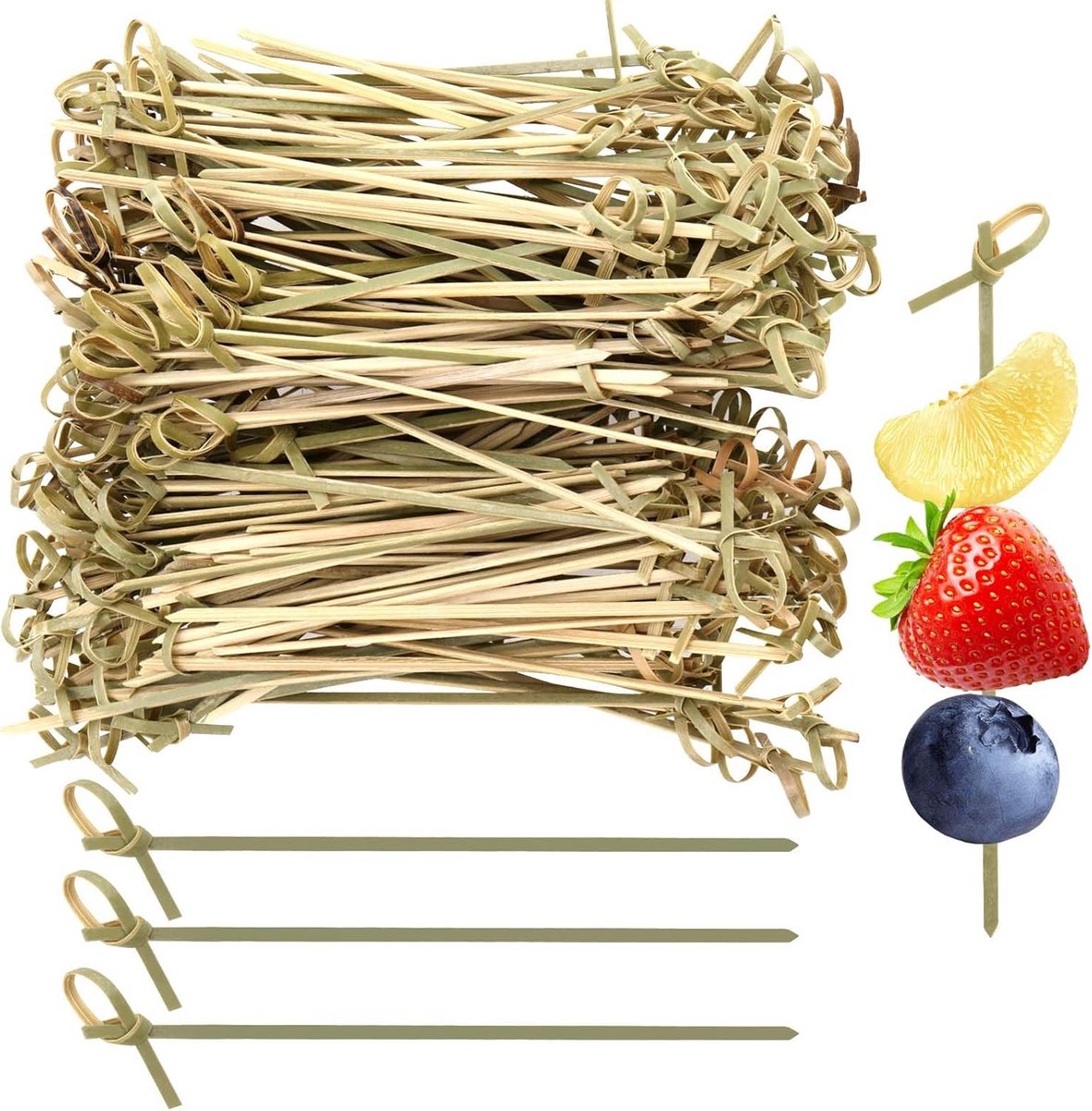 500 Stuks Bamboe Cocktailprikkers 12 cm met Knoop - Ideaal voor Snacks, Fruit en Barbecue