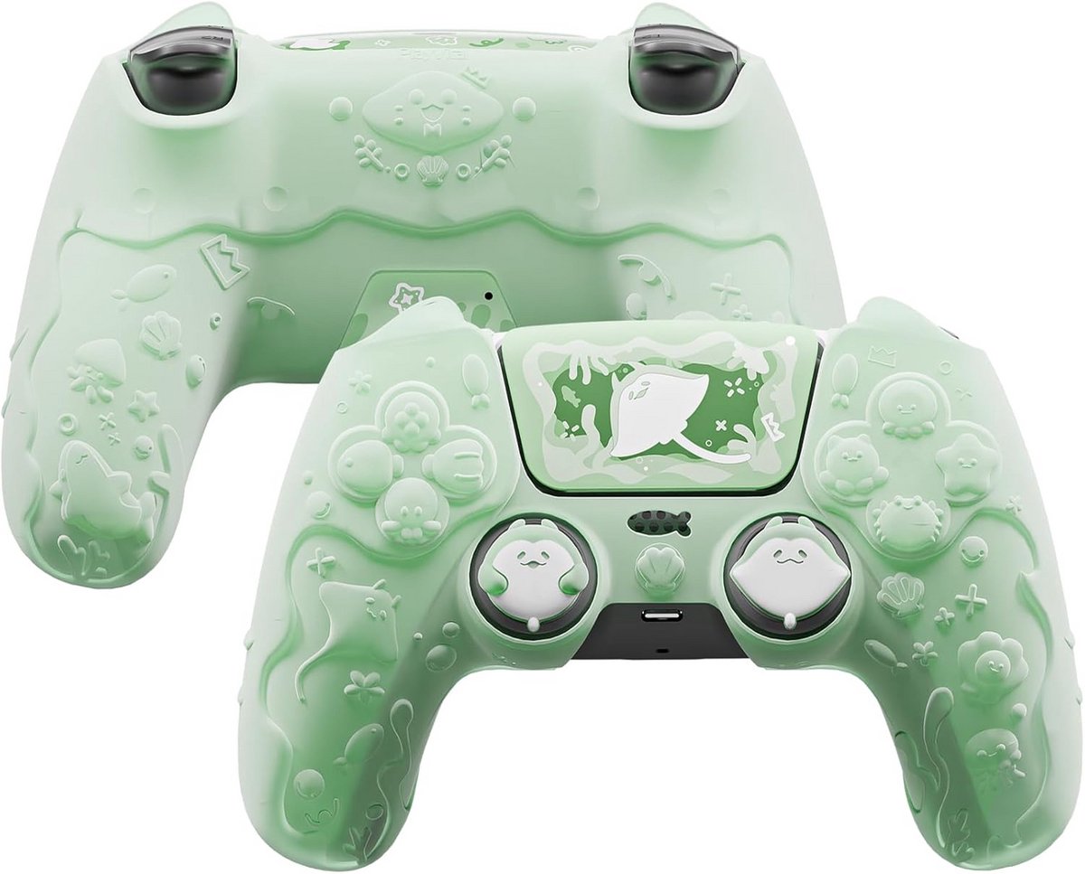 Semi-Transparante Siliconen Controller Cover voor PS5 met Duimgrepen - Ocean Whisper Stijl Bescherming