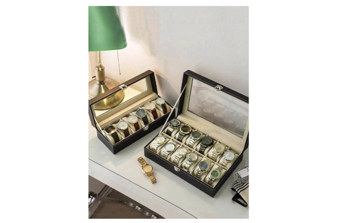 1 st. 12 Slot PU Lederen Afsluitbare Horloge Opbergdozen, Mannen Vrouwen Sieraden Display Lade Case, Organizer Horloge Showcase Met Glazen Deksel (Zwart) Grote Capaciteit Lederen Horloge Doos, Sieraden Organizer Display Case