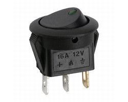 5x Ronde Verlichte Wipschakelaar ON-OFF - Rocker Switch 12V DC 16A - Inbouw Schakelaar Met Groene LED Indicatie Voor Elektrische Apparatuur En Voertuigen - Aansluitingen 5x8mm - Verkoopeenheid 5 Stuks (09042ZO)