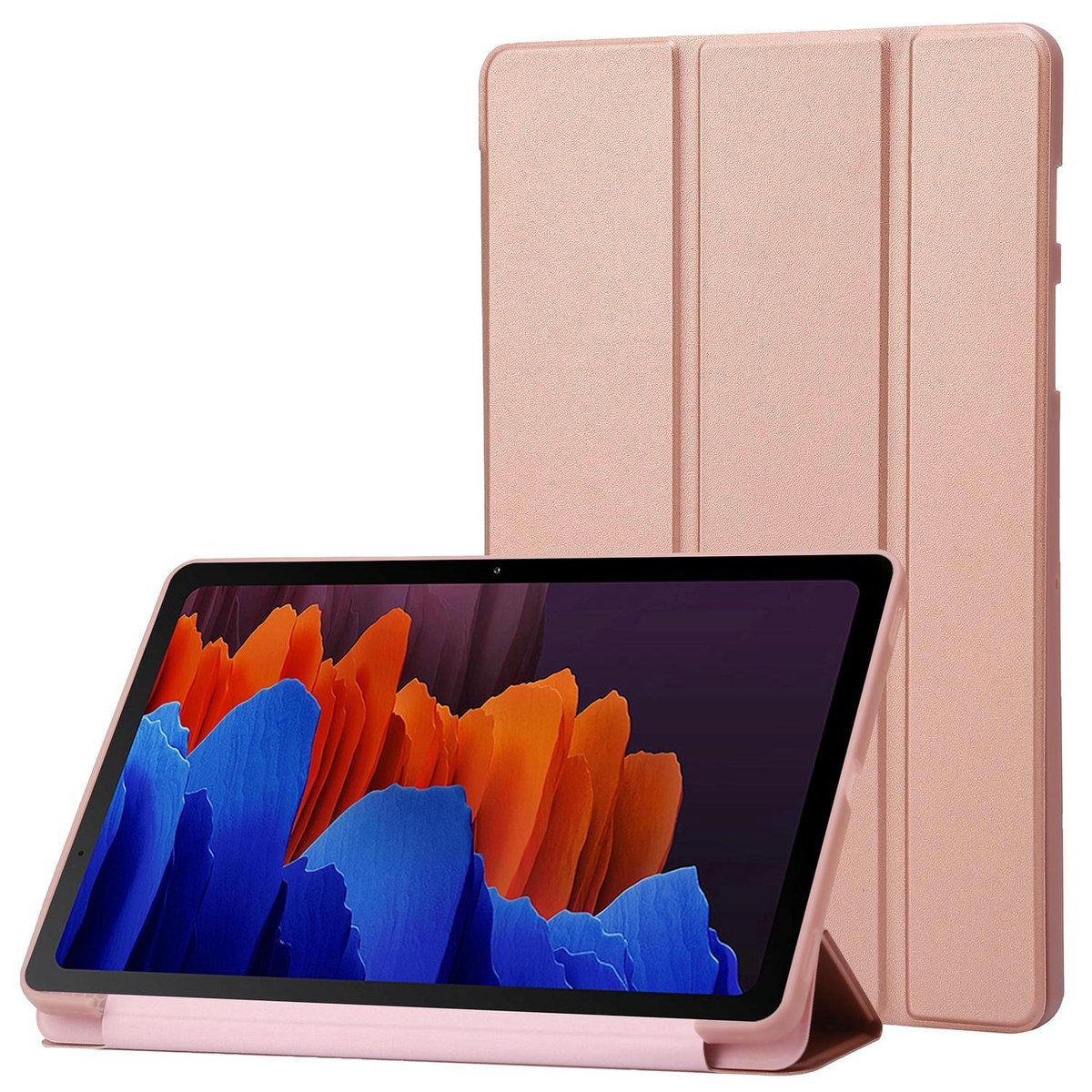 Mobigear Tablethoes geschikt voor Samsung Galaxy Tab S11 Hoes TPU,Kunstleer | Mobigear Tri-Fold Gel Bookcase - Roségoud