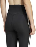 Zwarte sportlegging met witte strepen op het been en een hoge taille.