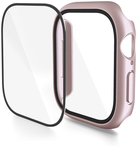 Screenprotector case - geschikt voor Apple Watch 10 / 11 42mm - full cover hoesje - gehard glas - 42 mm - volledige bescherming - rose