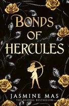 Boek kaft met de titel 'BONDS OF HERCULES' op een zwarte marmeren achtergrond, omringd door gouden rozen en zilveren bladeren. Een silhouet van een boogschutter staat centraal.