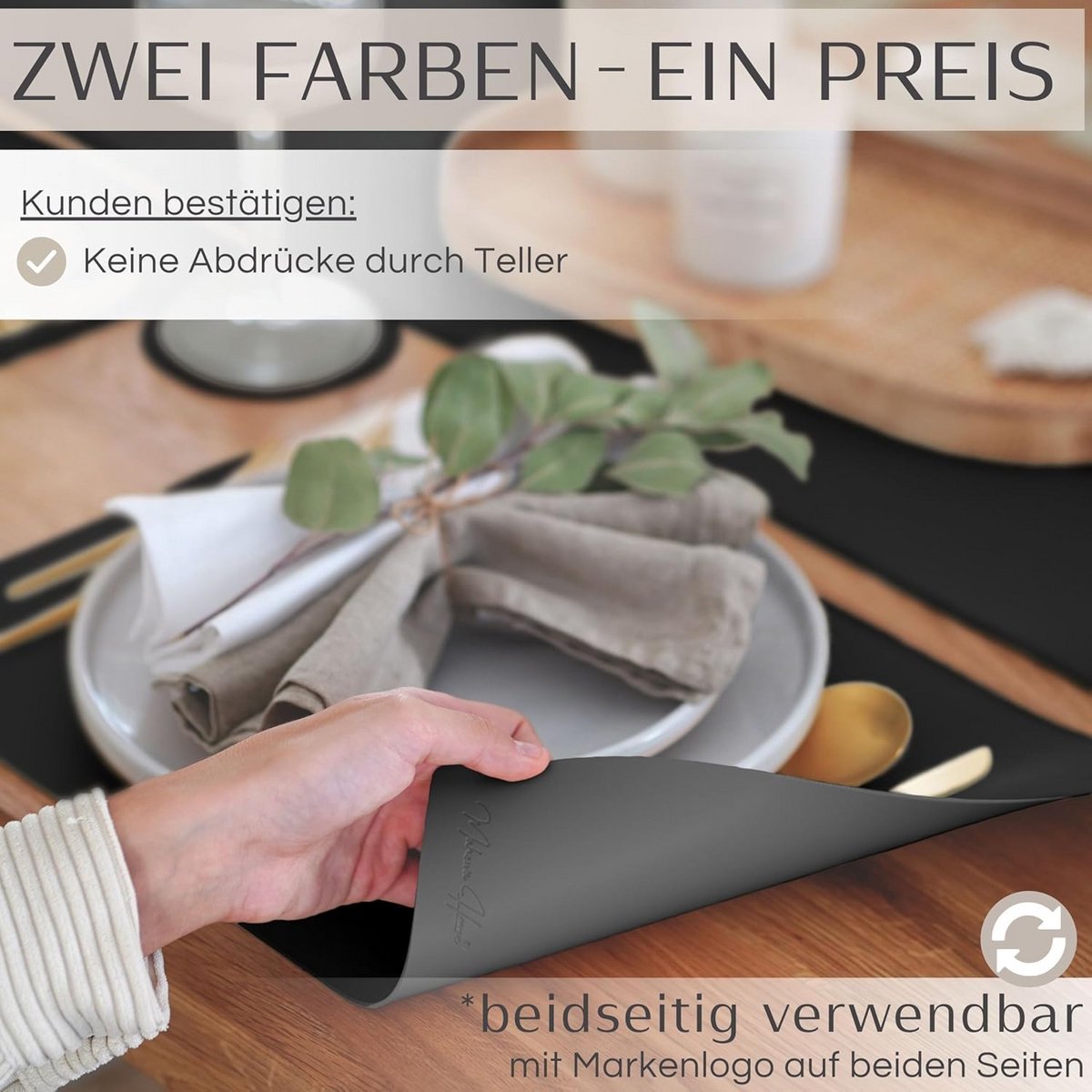 Set van 6 Premium Tafelsets en Onderzetters in Donkergrijs Kunstleer