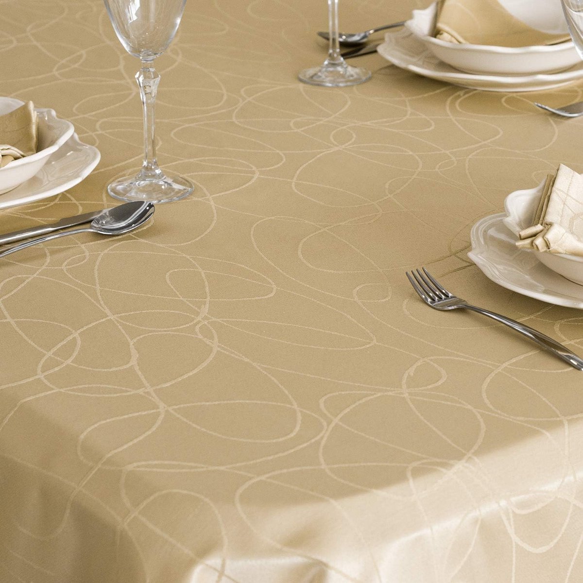 Grote Beige Tafelloper Katoen-Polyester Mix - Vlekbestendig en Wasbaar