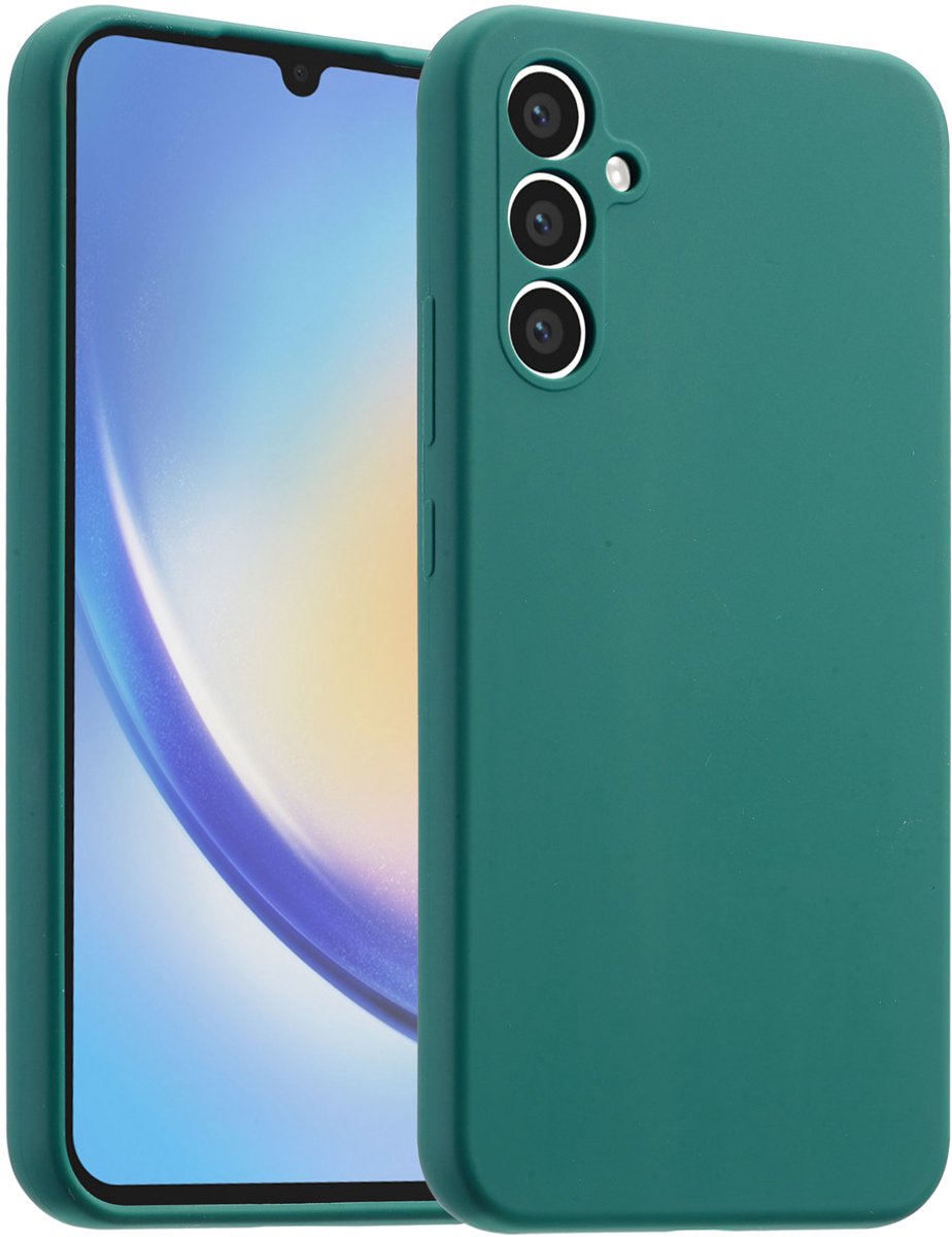 Accezz Hoesje - Geschikt voor Samsung Galaxy A34 (5G) - Liquid Silicone Backcover - Donkergroen